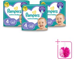 3 x Pampers – Luiers – Active Baby Maat 4 (9-14 kg) – 62 Luiers - Bulkverpakking - Luiers voor baby - Douchemop - Droge luiers