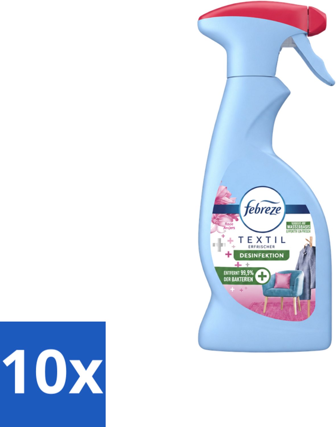 10 x Febreze – Textielspray – Roze Anjers – 375 ml - Voordeelverpakking - 10 stuks