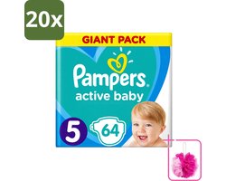 20 x Pampers - Active Baby - Luiers - Maat 5 (11-16 kg) - Zachte Pasvorm - 64 Luiers - Bulkverpakking - Luiers voor baby - Douchemop - Droge huid