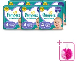 6 x Pampers – Luiers – Active Baby Maat 4 (9-14 kg) – 62 Luiers - Bulkverpakking - Luiers voor baby - Douchemop - Droge luiers