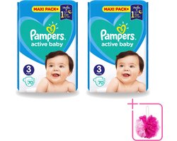 2 x Pampers – Luiers – Active Baby Maat 3 – 70 Luiers - Bulkverpakking - Baby-luiers - Douchemop - Droge billetjes