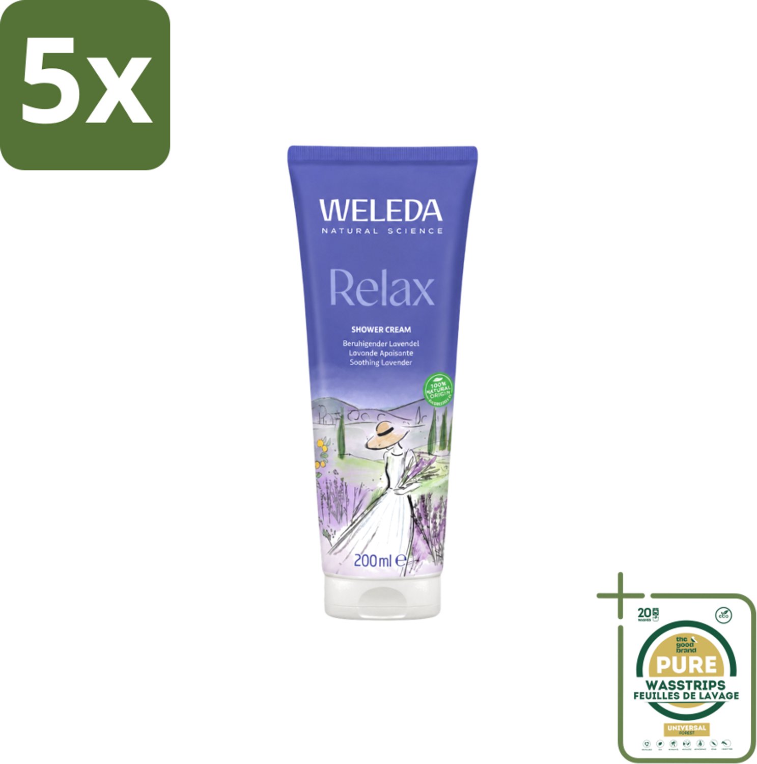 5 x WELEDA - Douchecrème Aroma Shower Relax - 200 ml - Wasstrips - Douchecrème - Ontspanning - Natuurlijke Geur - Aromatherapie - Huid Verzorging