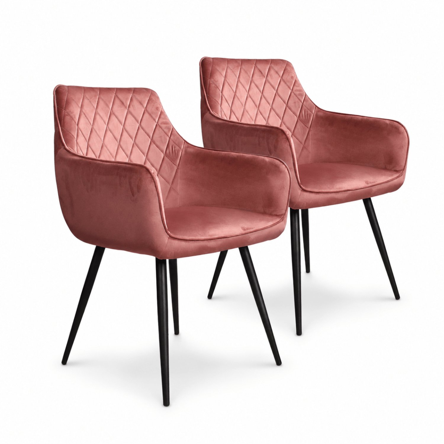 DS4U - - Ravi eetkamerstoel - Set van 2 - Zalm-roze - Velvet - Met armleuning