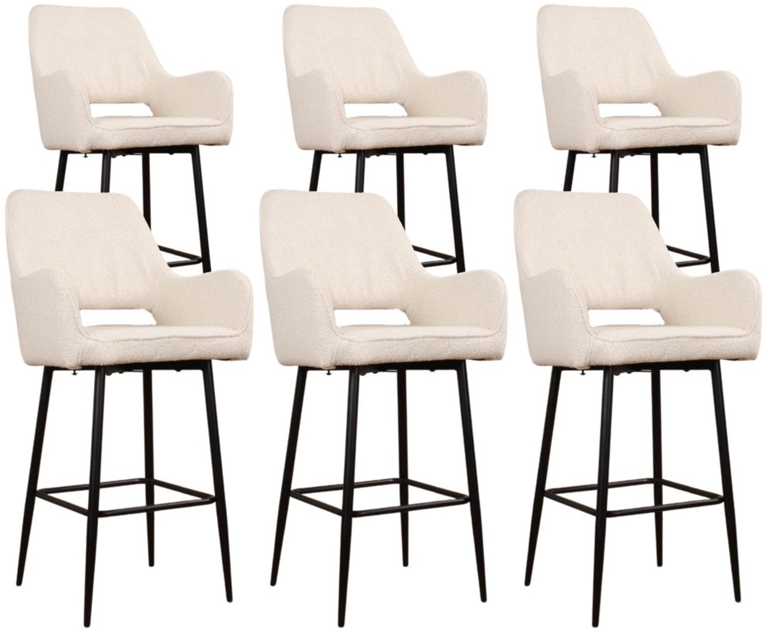 DS4U - - Lenon barkruk 65 cm - Set van 6 - Ivoor - Boucle - Met armleuning