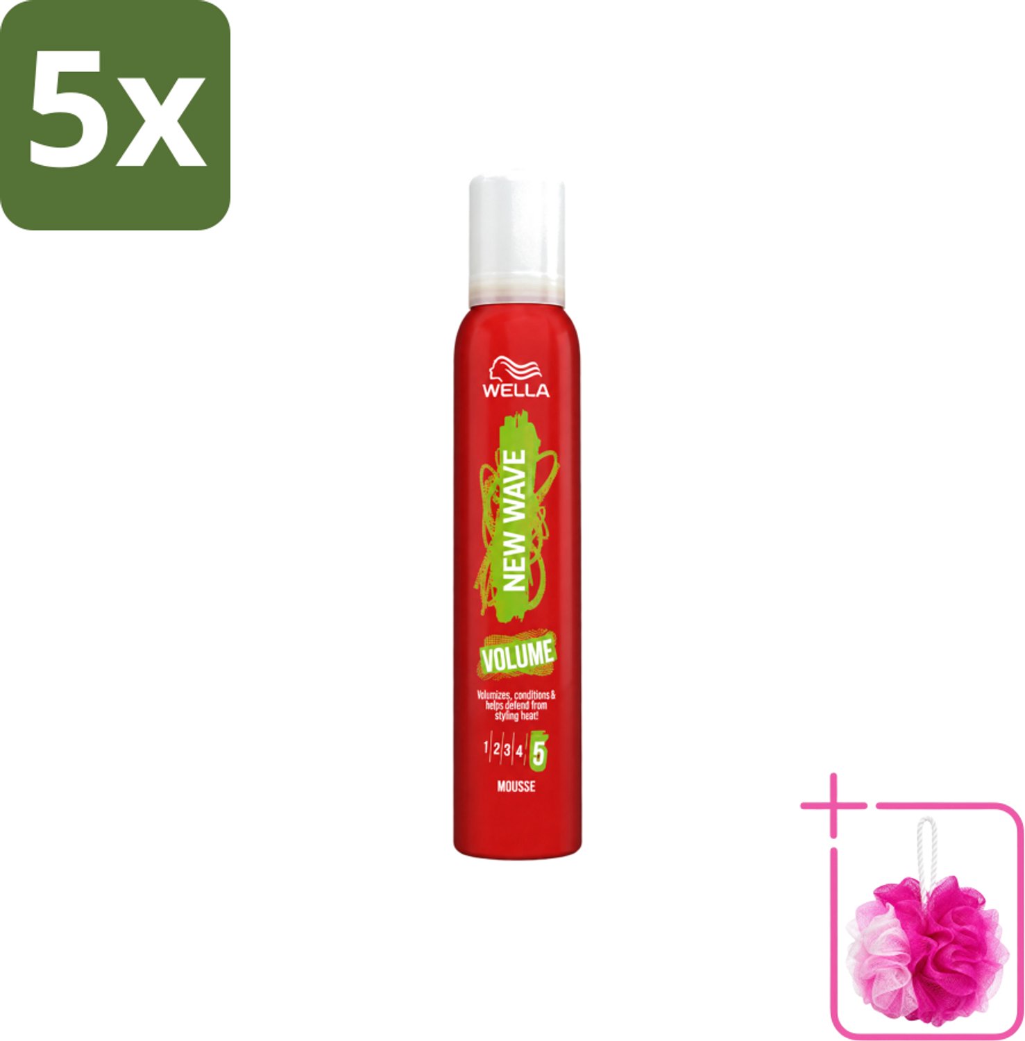 5 x Wella – New Wave Boost – Volumemousse – 200 ml - Bulkverpakking - Haarmousse - Douchemop - Volume