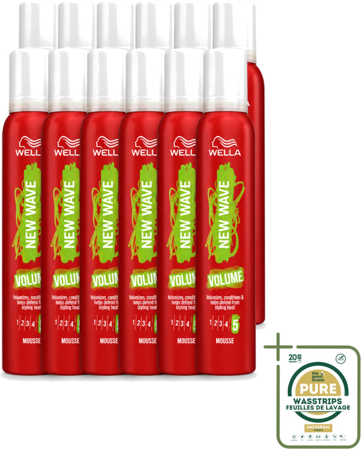 12 x Wella – New Wave Boost – Volumemousse – 200 ml - Wasstrips - Haarmousse - Volumemousse - Haarlift - Haarfixatie - UV Bescherming