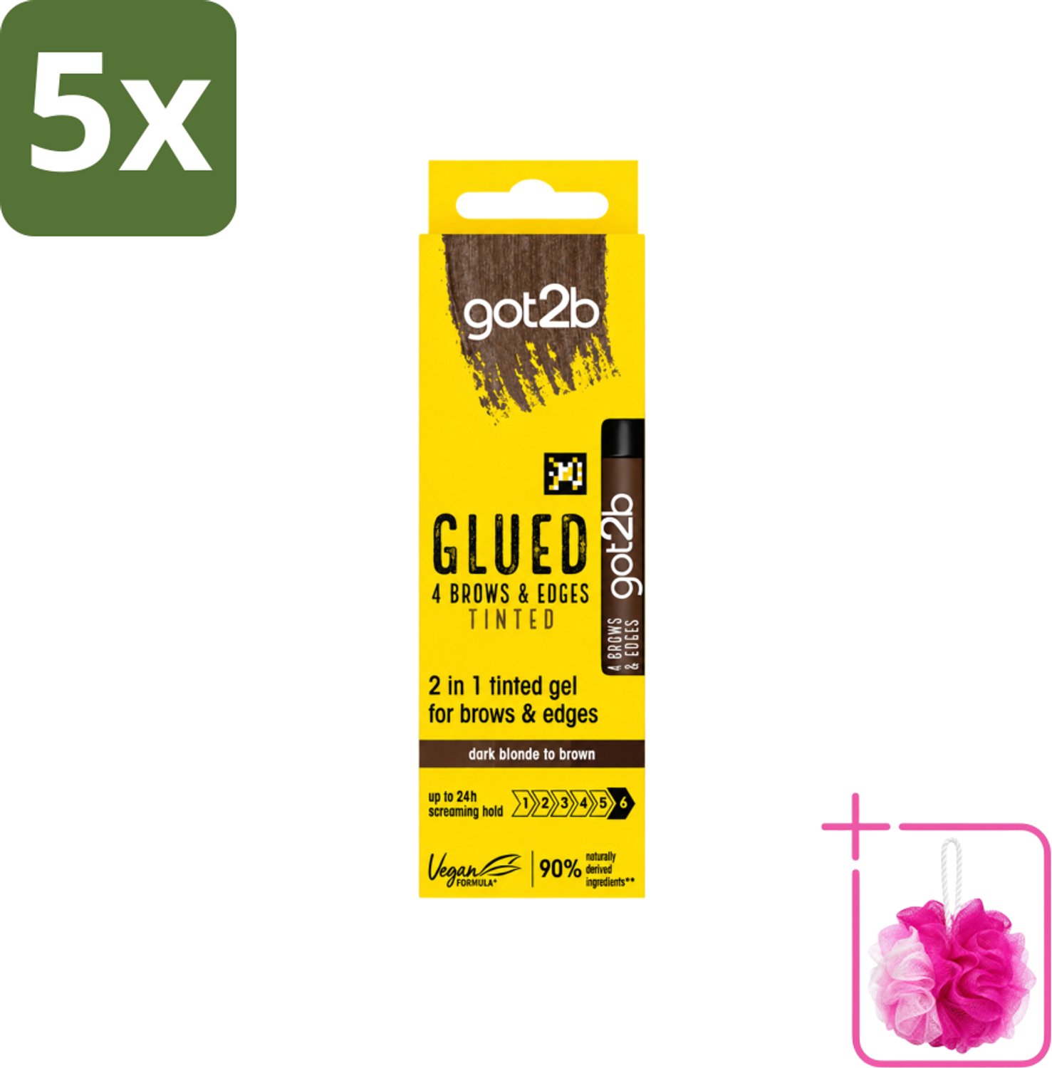 5 x Got2B - 2-in-1 Gel - Brows & Edges Donkerbruin - 16 ml - Bulkverpakking - Wenkbrauwen stylen - Douchemop - Haarranden stylen