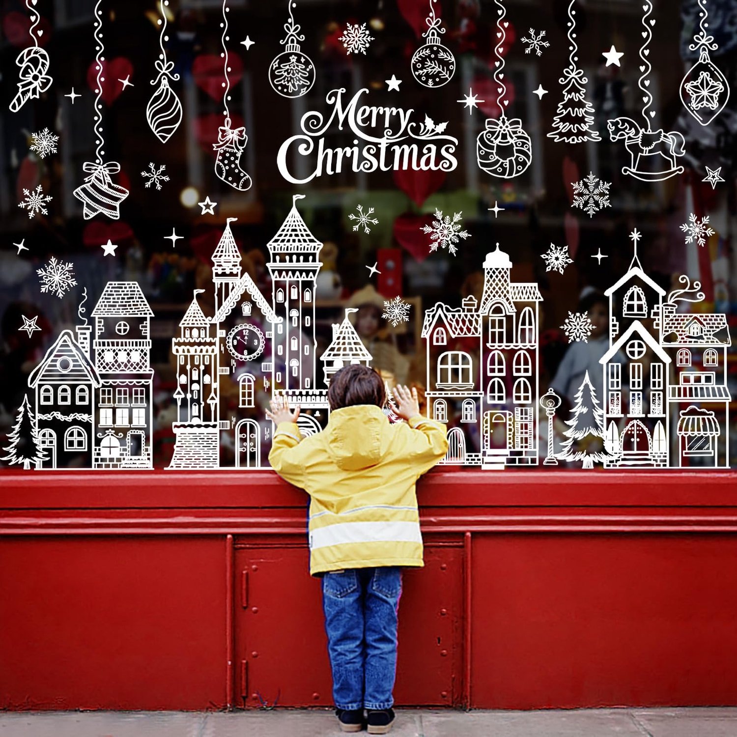 Famanu Grote dubbelzijdige kerst raamstickers, statisch en lijmvrij, geschikt voor vensters