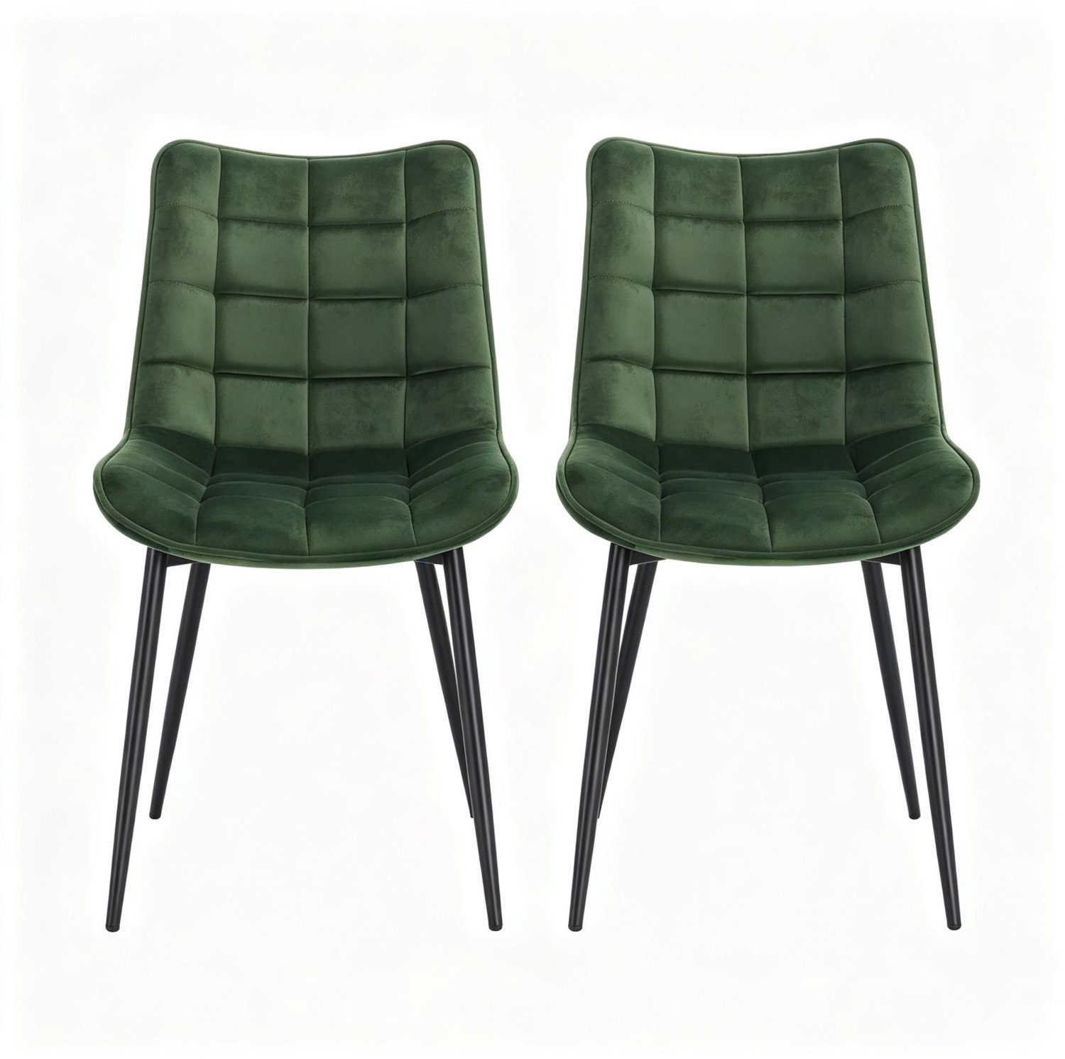 SONNENH Velvet eetkamerstoelen - Set van 2 - Gestikte rug - Metalen poten - Donkergroen