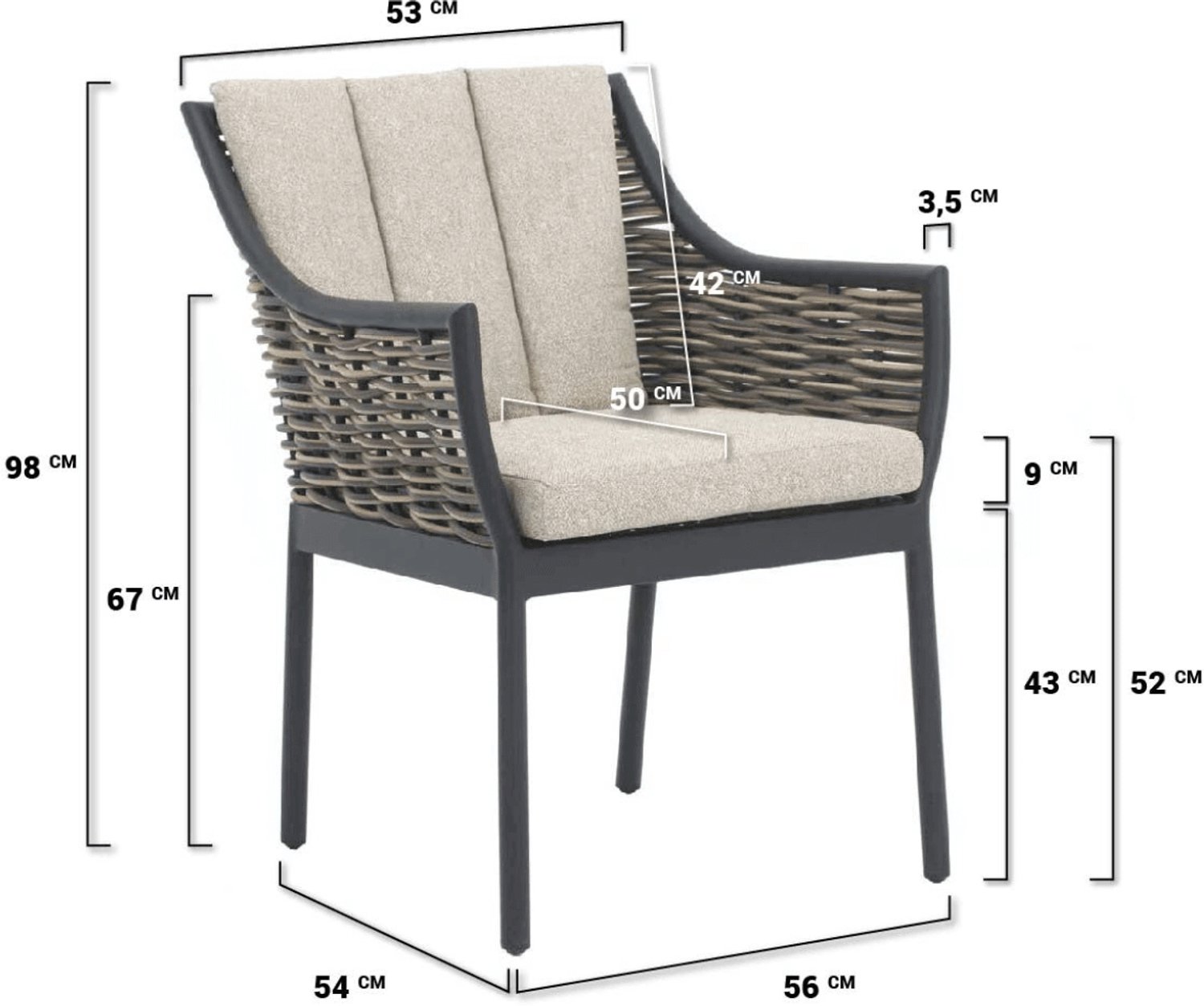 Apple Bee Milou Dining Tuinset 6 Persoons - 240cm - Zwart