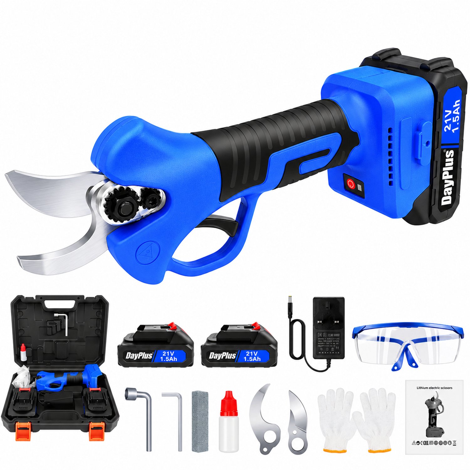 Nyoz draadloze elektrische snoeischaar - Takkenschaar - Tuinschaar - 21V - 25 mm - 2x 1500 mAh accu - 1500W - Met opbergkoffer