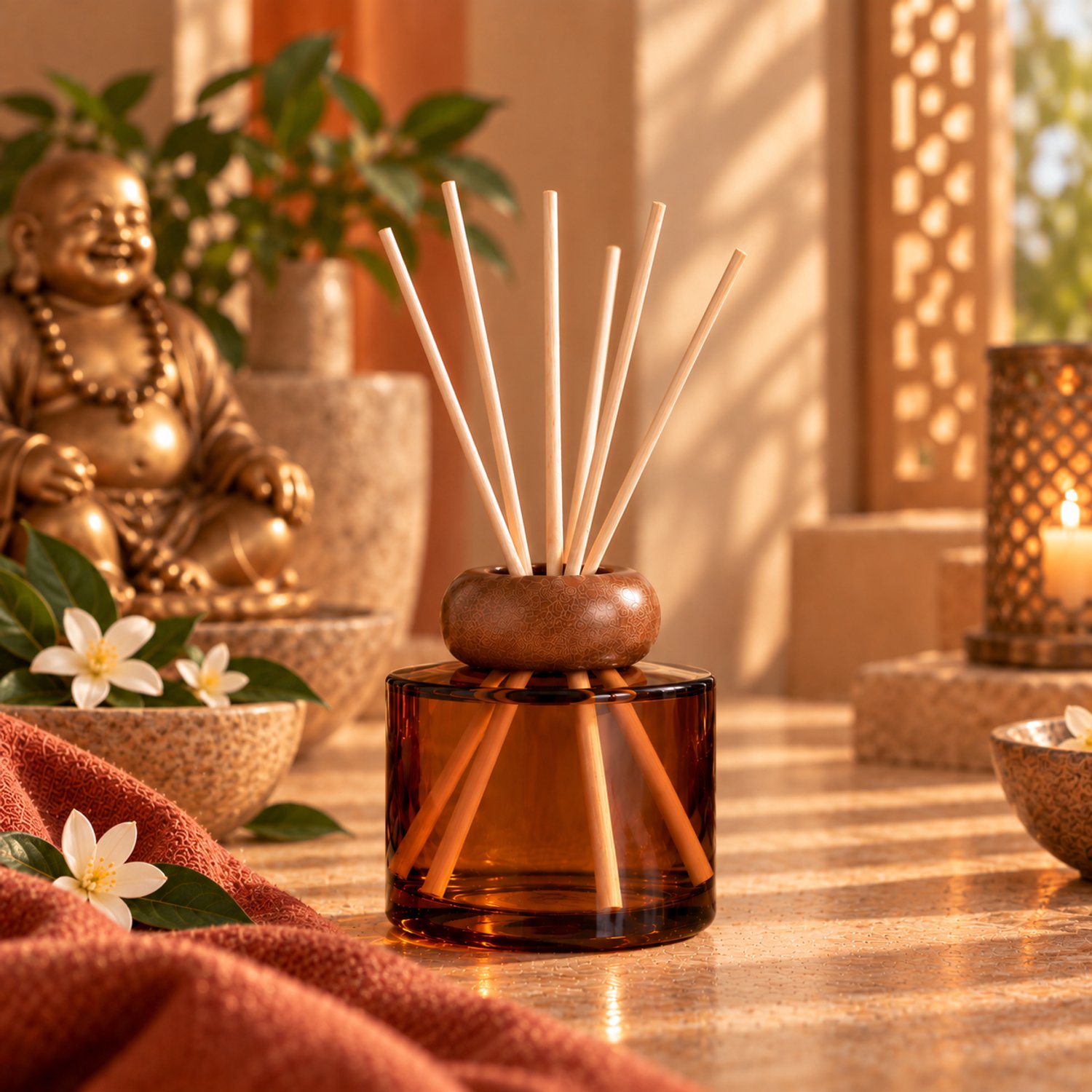 Reed Diffuser Happy Boeddha - Good Habits - Wellnessgeur - 100 ml - Handmade - Parfum - Geurstokjes - Rietverspreider - Interieurparfum - Fragrance sticks - Luchtverfrisser - Eau de parfum