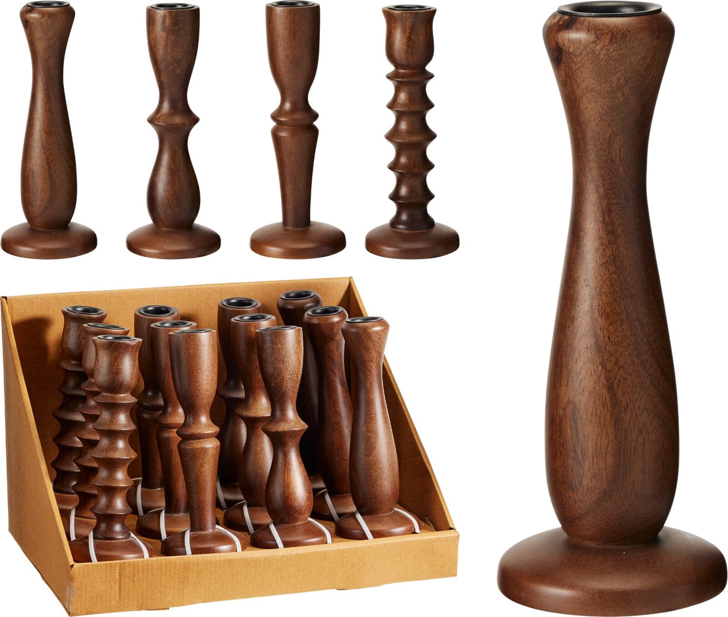 kandelaar - hout - kandelaars hout - kerst - sinterklaas - per set van 4 stuks - dinerkaarsen