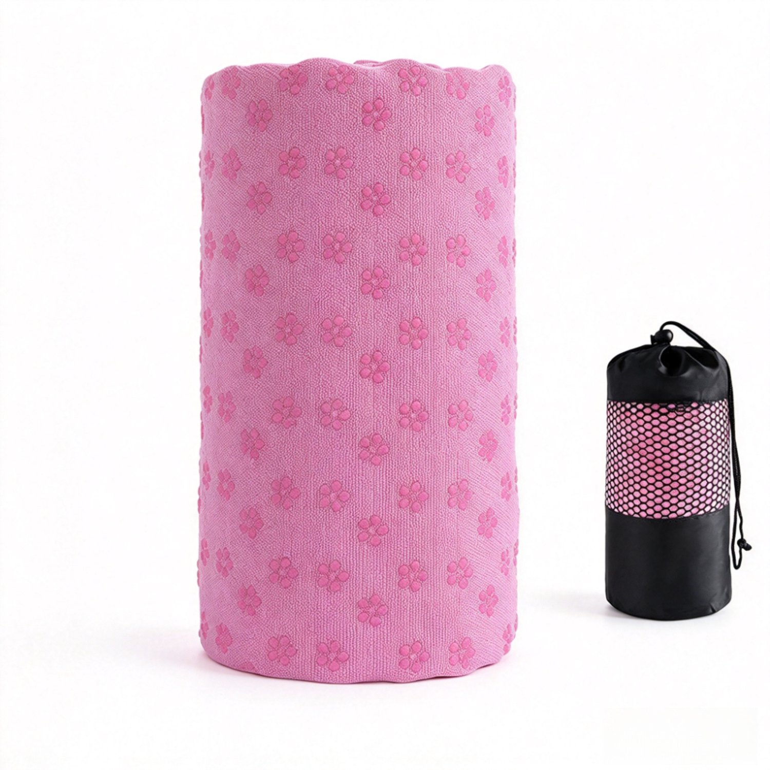 Yogahanddoek – Antislip yogahanddoek – Absorberend – Sneldrogend – Voorzien van siliconen antislipstippen – Inclusief opbergtas van mesh – Geschikt voor yoga, pilates, fitness (Roze – 183 x 63 cm)