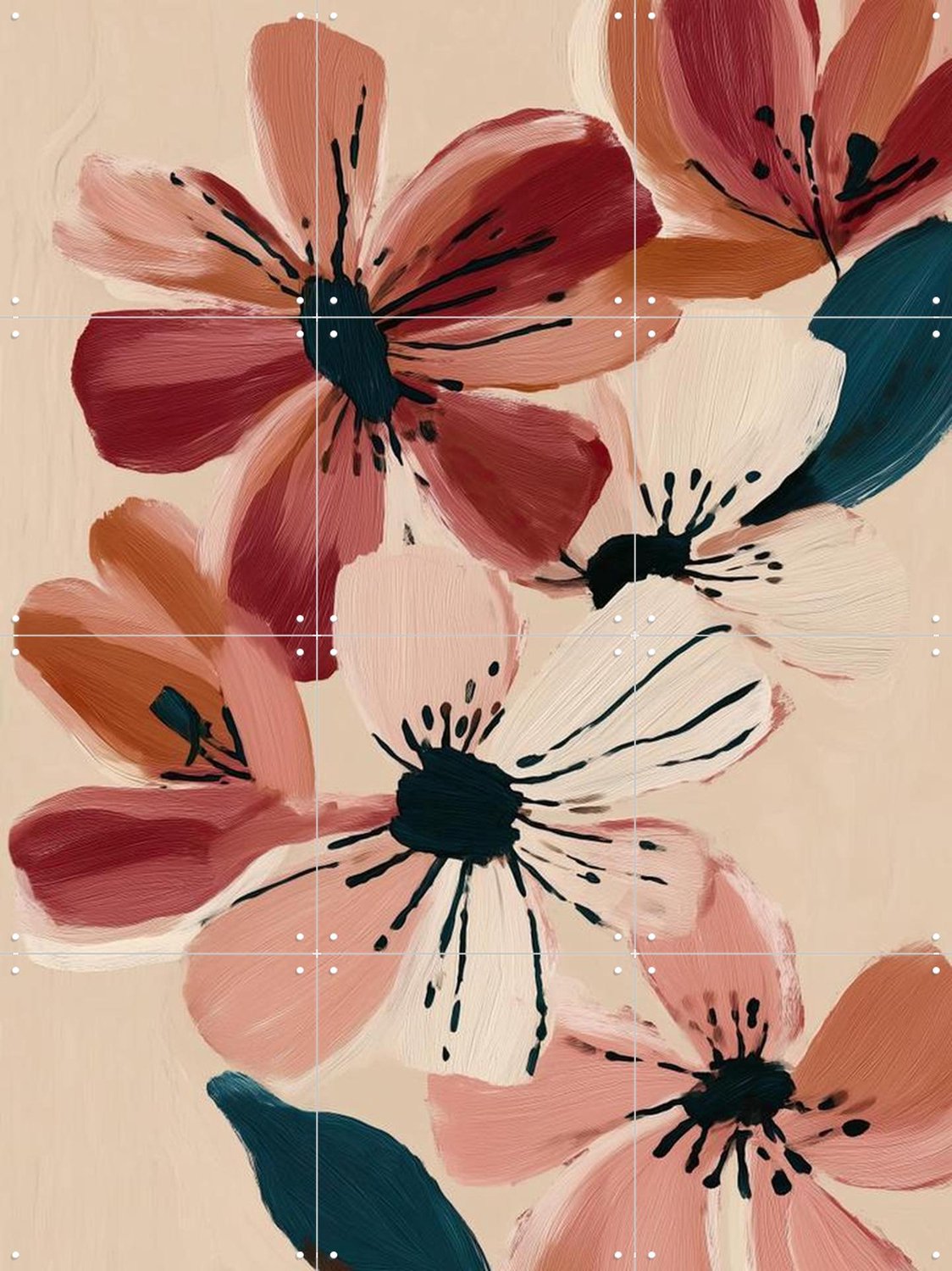 IXXI Blush and Wine Blossoms 3, Branka Kodžoman - 60 x 80 cm - Grote wanddecoratie en posters - Kwaststreken, Schilderijen, Eetkamer, Slaapkamer Roze / Beige