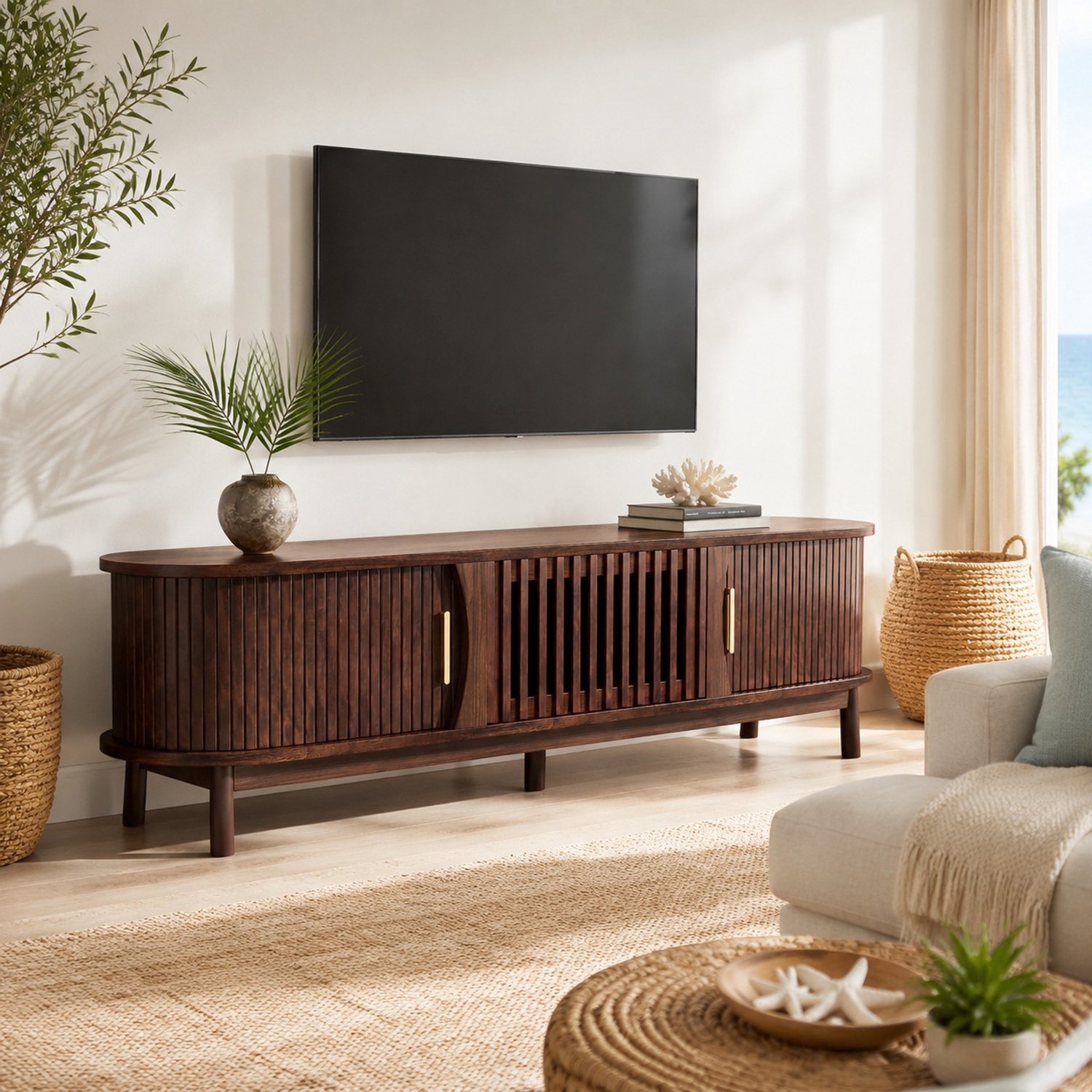 CHICFURN TV-meubel - Schuif- en klapdeur - 3 opbergruimtes - Bruin