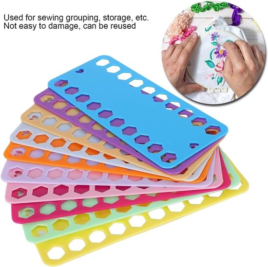 Set van 10 Borduurgaren Spoelen - Roze, Blauw, Lichtbruin, Geel, Paars - 20 Gaten Kunststof Draadsorteerder - Voor Naaien en Borduren — afbeelding 3