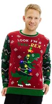 Happy Seasons Foute Kersttrui met Lichtjes - Dames & Heren - Lampjes - Christmas Sweater LED - Mannen & Vrouwen "Look, I'm a Tree-Rex" Maat S/M