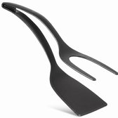 Zwarte 2-in-1 multifunctionele spateltang met een gladde spatelzijde en een gevorkte kant.