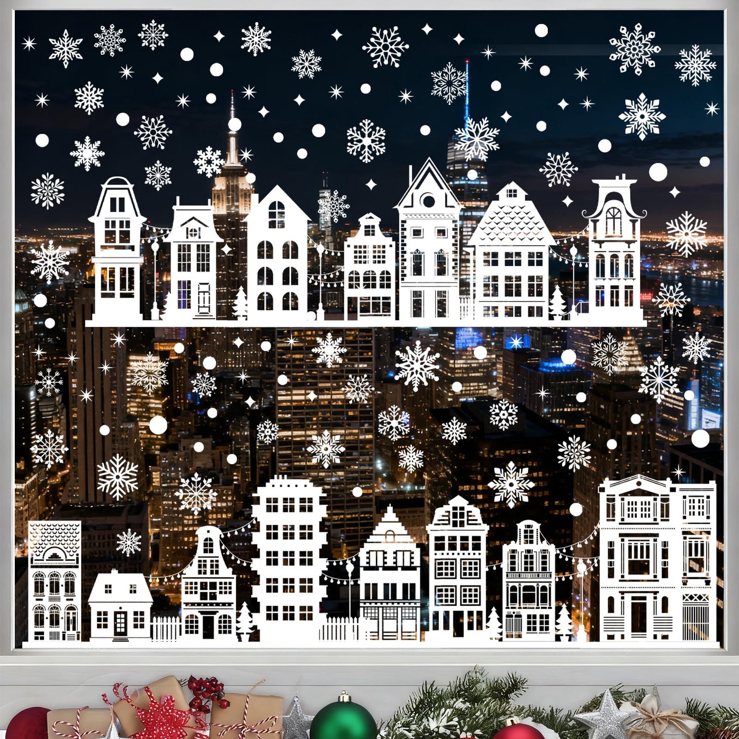 Kerst Raamstickers Set – 202-Delige Dubbelzijdige Statische PVC Stickers op 9 Vellen met Sneeuwvlokken en Rendieren – Herbruikbare Glasdecoratie