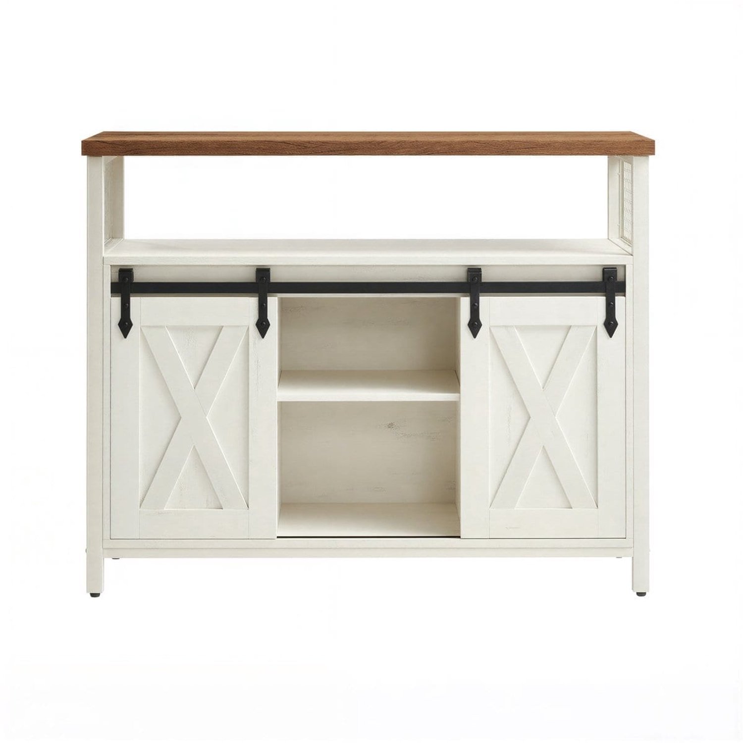 Klarven Dressoir Wit-Bruin - Dressoirkast - Dressoir met Schuifdeuren - Sideboard - Schuifdeuren, Verstelbare Planken - Opbergkast voor Keuken - 100x33x80 cm