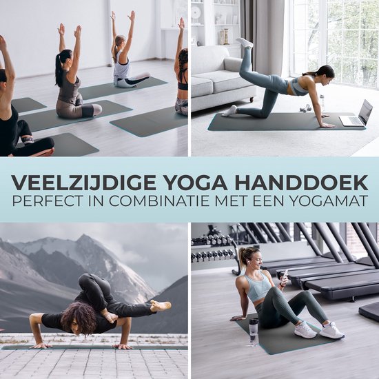 NIRVANASHAPE - Yogahanddoek als yogamat handdoek - antislip noppen - absorberende microvezel - hygiënisch en wasbaar op 40 graden - 185 x 63 cm - grijs/blauw — afbeelding 5