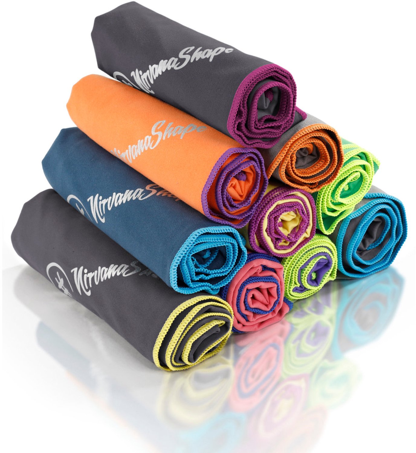 NirvanaShape - microvezel handdoek - microvezel reishanddoek - sneldrogend, ultralicht en zijdezacht - tot 8 keer meer absorberend - 50 x 30 cm - Grijs / Paarse Rand