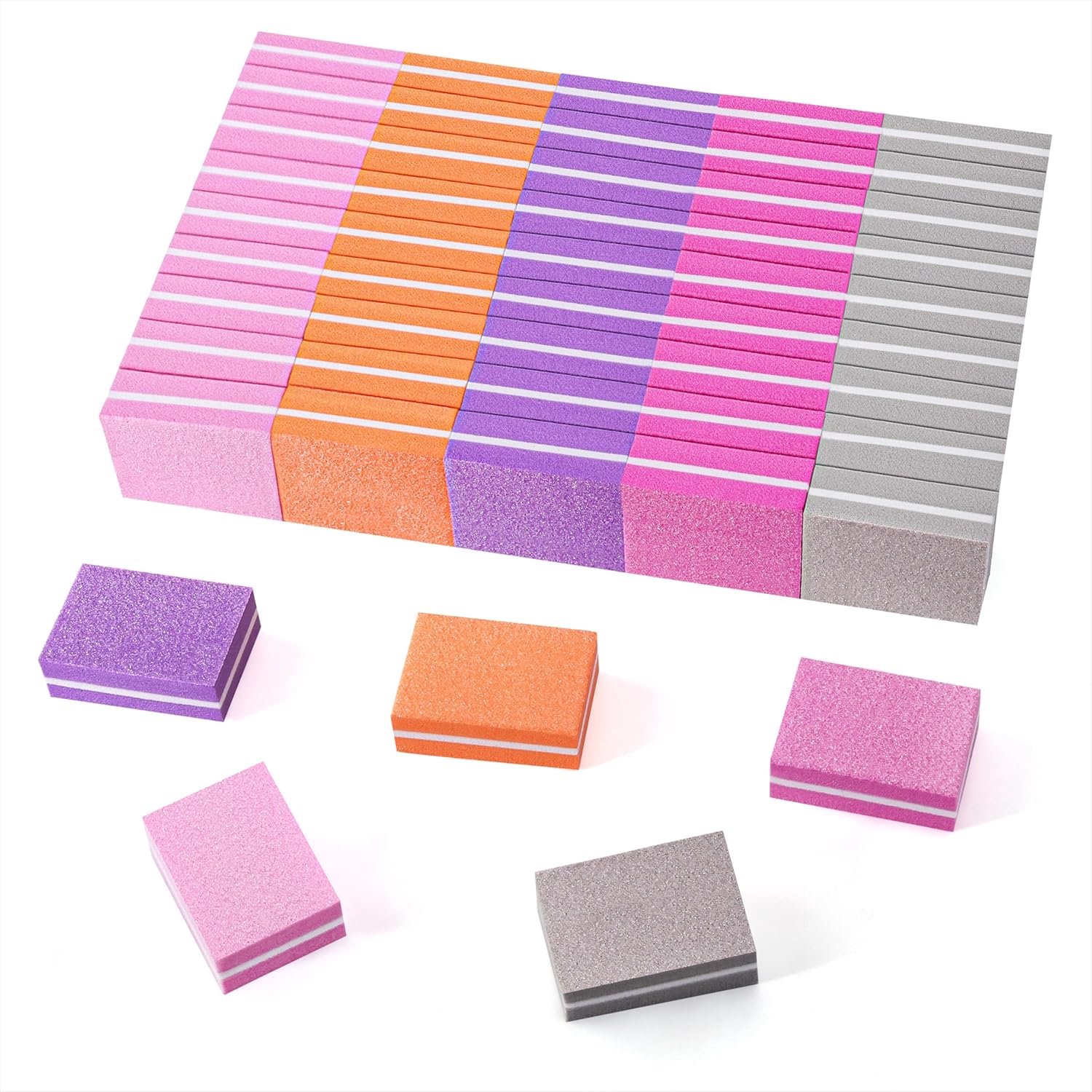 Nagelvijlen 50 stuks mini nagelvijl blok dubbelzijdig 100/180 meerkleurig - polijstblok voor manicure en pedicure - ServiceTopper