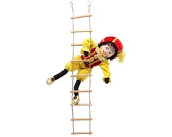 Pietenpop met losse ladder - Sinterklaasdecoratie - geel rood pietenpak 40 cm met ladder 90 cm - Beekwilder design - handgemaakt