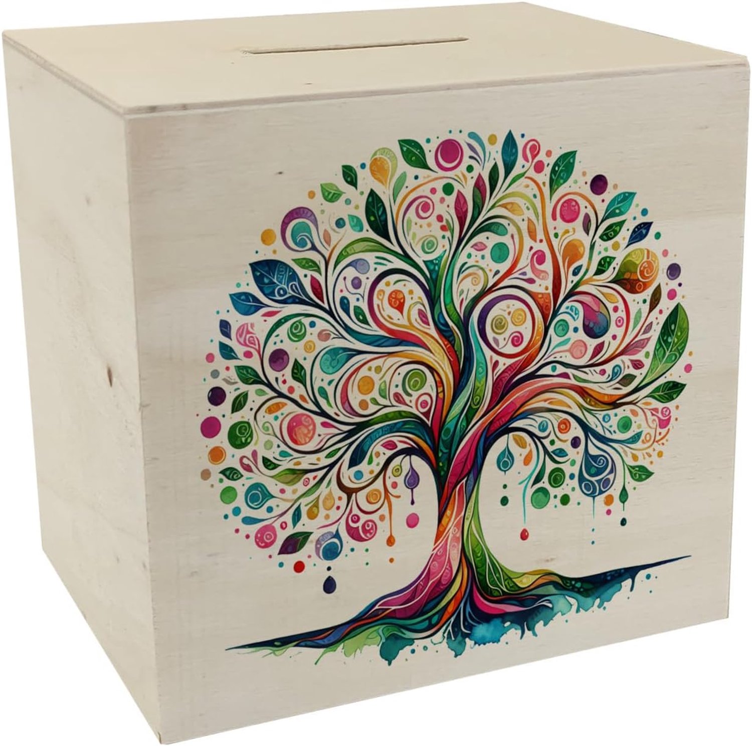Spaarpot - Houten Tree of Life - Kleurrijk ontwerp - Brengt vreugde in huis - m-winkel