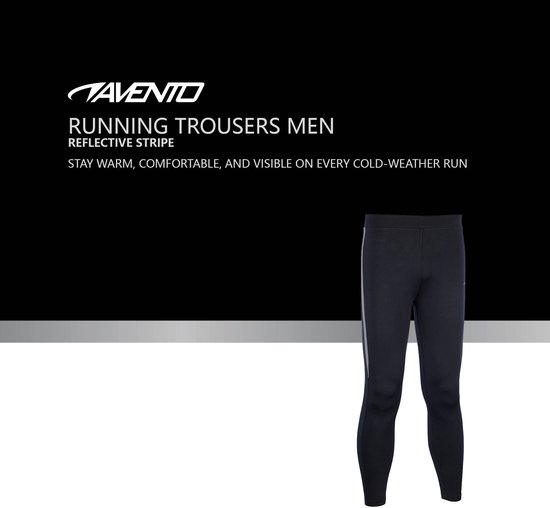 Zwarte Avento hardloopbroek met reflecterende streep voor heren voor hardlopen bij koud weer.
