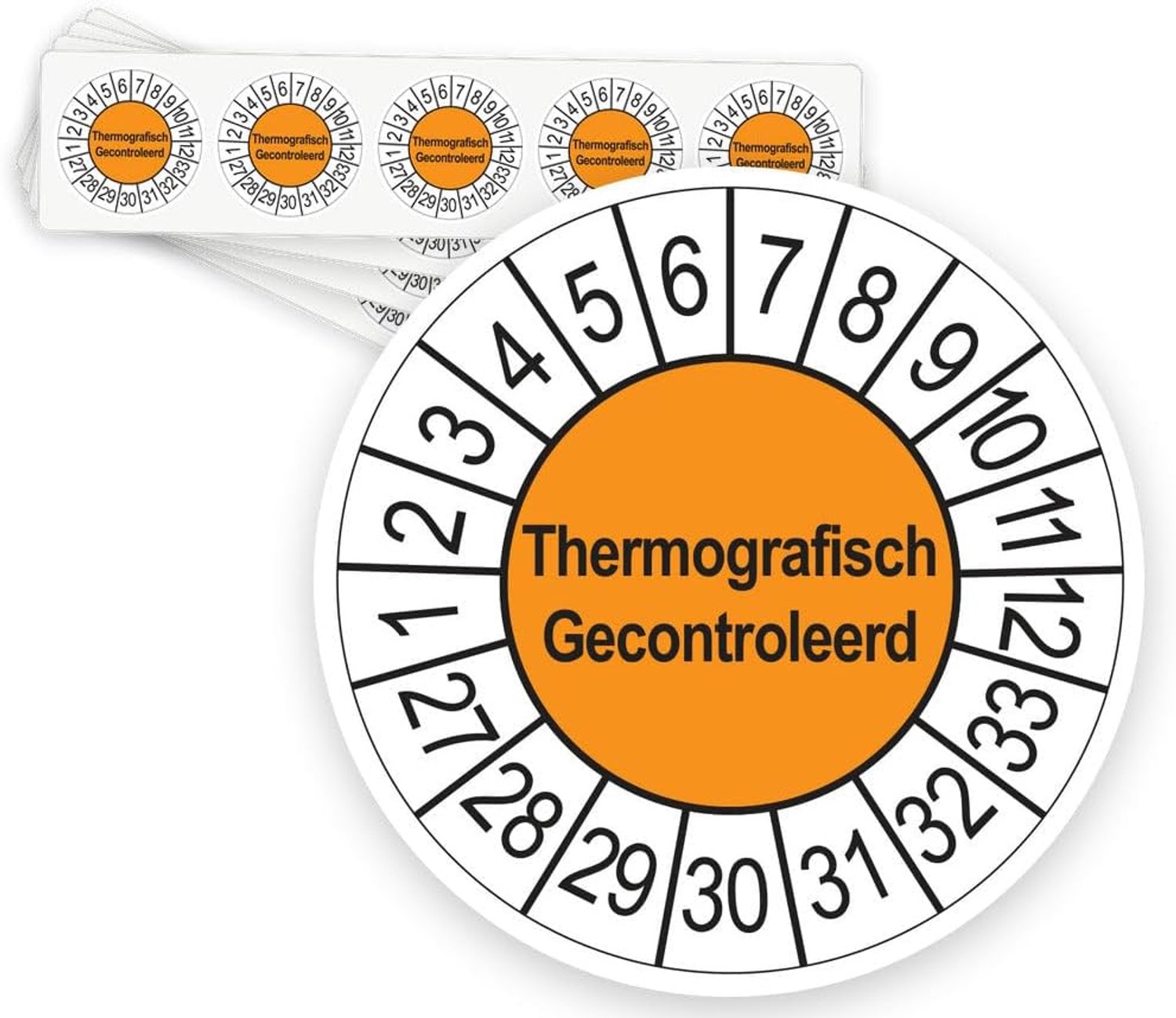 Inspectiestickers thermisch gecontroleerd 35 mm - oranje - 50 stuks - voor duurzame markering - ServiceTopper