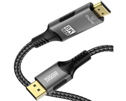 AdroitGoods DisplayPort naar HDMI Kabel 8K 60Hz – 4K 120Hz – 1080p 240Hz – DP naar HDMI Adapterkabel – 32,4 Gbps – Gevlochten – Zwart voor PC Monitor - 1m