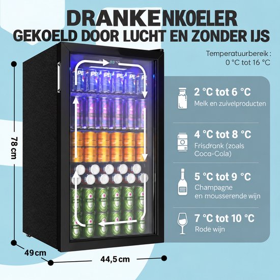 Brandistry - Drankenkoelkast - Drankkoelkast - Koelkast - Glazen Deur - Verstelbare Planken - 90 Liter - LED Verlichting - Zwart van Brandistry — afbeelding 4