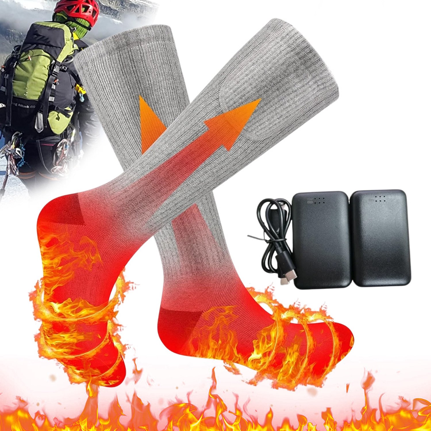Verwarmde Sokken Oplaadbaar Kniekousen Skisokken 4000mAh voor Wintersport Wandelen en Skiën Grijs