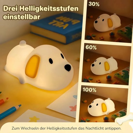 LED-nachtlampje, siliconen puppy-nachtlampje, USB-oplaadbaar, met timer en RGB-verlichting, geschikt voor kinderkamers, slaaplampje, draagbaar slaaphulpmiddel, voedingslampje en als kindercadeau. — afbeelding 2