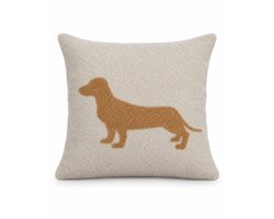 Teckel - wollen teckel kussen - teckel kussen - kussen - hond - sierkussen - decoratief teckel kussen - inclusief vulling - 100% wol - 40x40cm - roestbruin - beige - terracotta - teckelprint - belpo