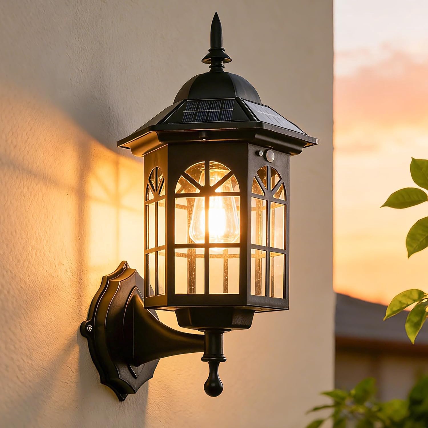 Solar-Wandlampen Voor Buiten - Solar Lantaarn Wandlamp - Waterdichte Tuinverlichting Op Zonne-Energie - Met Bewegingssensor