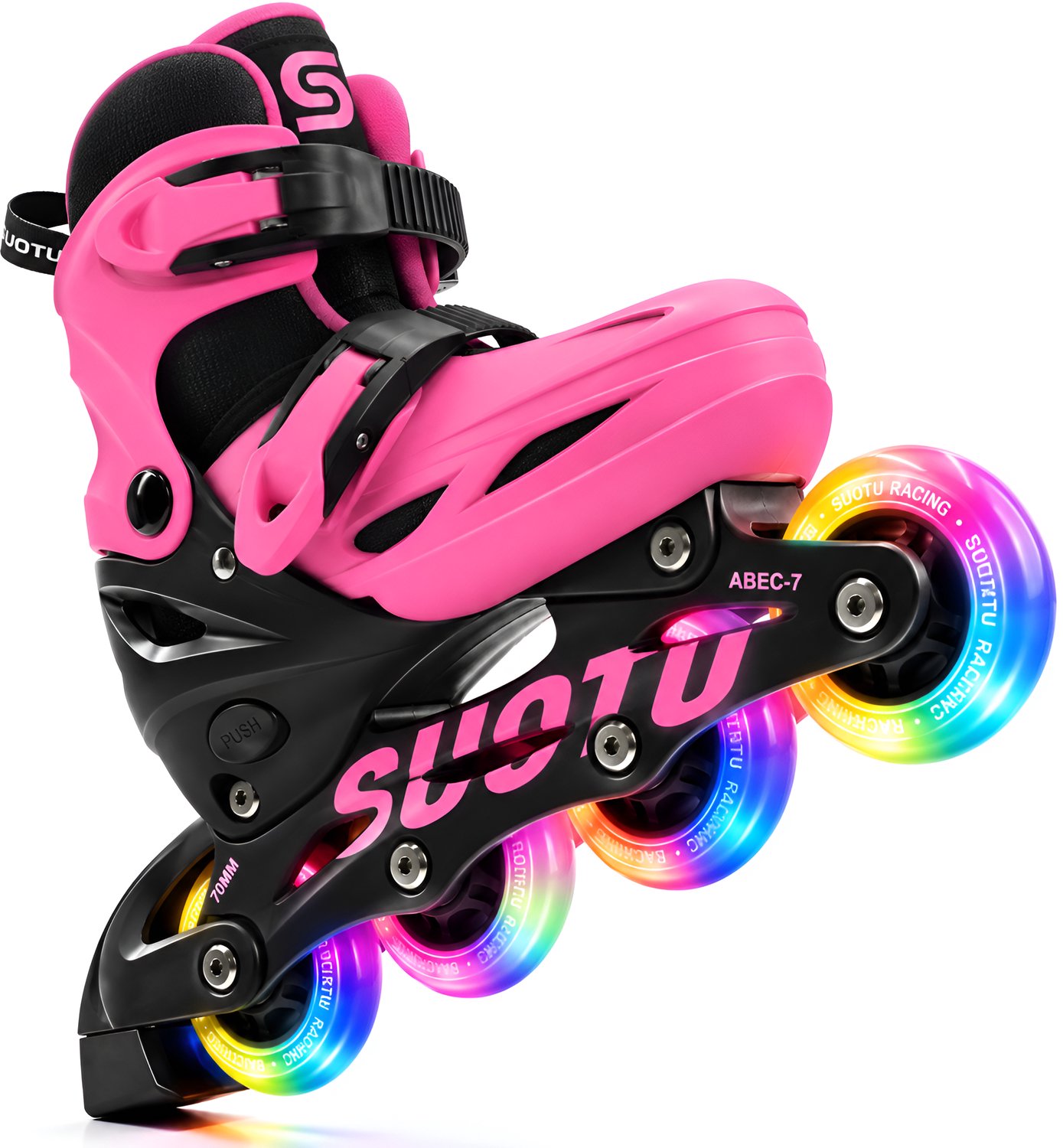 Suotu Skeelers - Inlineskates Verstelbaar - Lijn: S78 - Skeelers meisjes en jongens - Maat: EUR 32-36 - lichtgevende wielen - Zwart/Roze - M