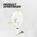 Wit Virtufit padelracket met afmetingen: 46 cm hoog, 26 cm breed en 3,8 cm dik.