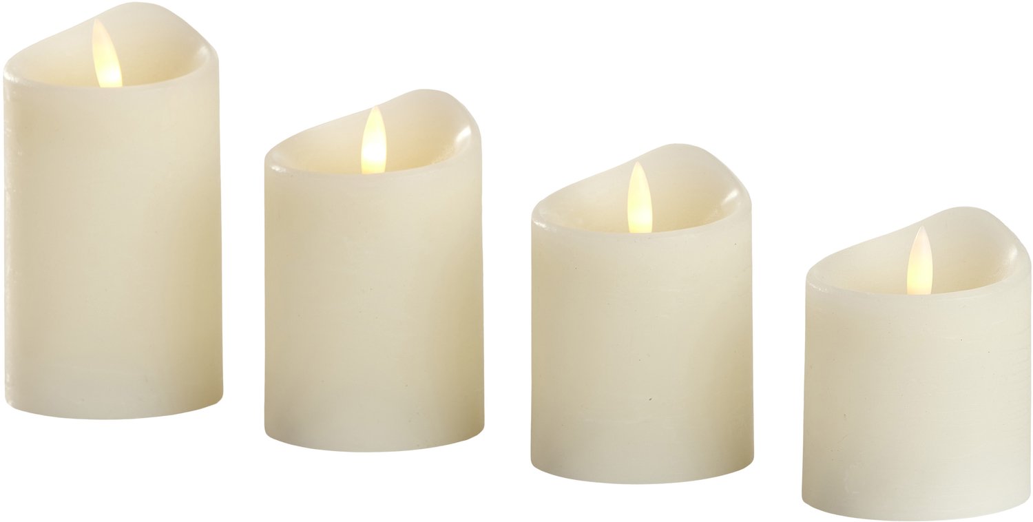 X-Mas LED Wax kaarsen van echt was set van 4 stuks met 3D vlam LED en Timer - kleur Crème Hoogte 9, 10, 11 en 13 cm Adventskaarsen