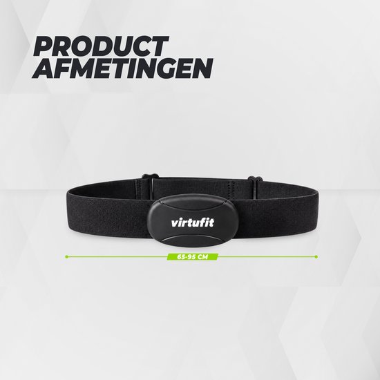 Zwarte VirtuFit hartslagmeter met borstband met een verstelbare lengte van 65-95 cm.