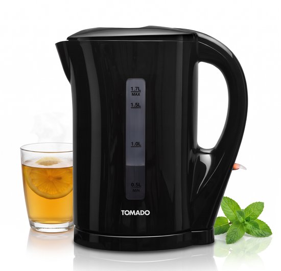 Tomado TWK1700B - Waterkoker - 1,7 liter - Kunststof - Lichtgewicht - Waterniveau indicator - Zwart