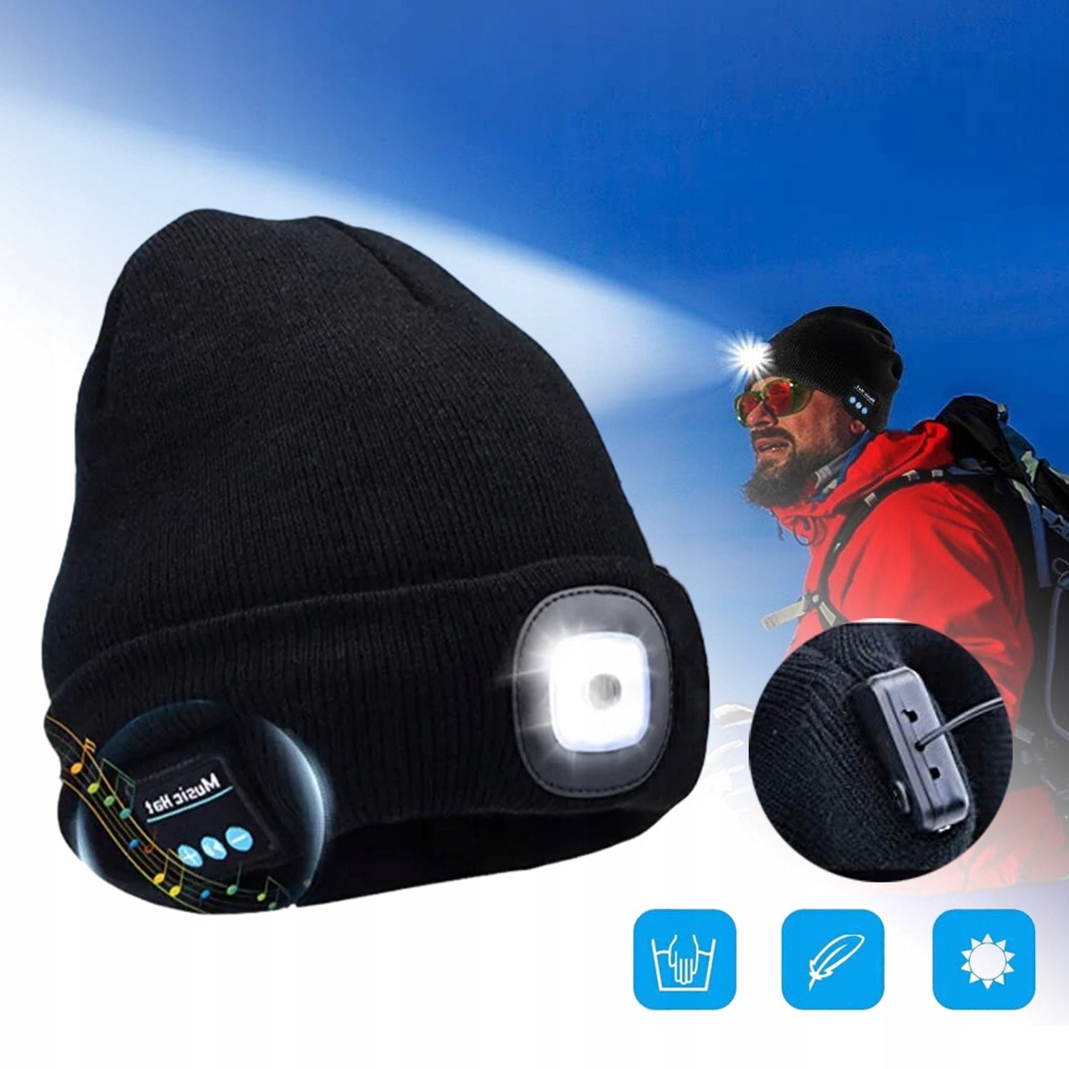 Bluetooth Muts met LED Verlichting Hoofdtelefoon Unisex Gebreide Wintermuts met Ingebouwde Microfoon 3 Lichtstanden USB Oplaadbaar Perfect Sinterklaas- Kerstcadeau Zwart