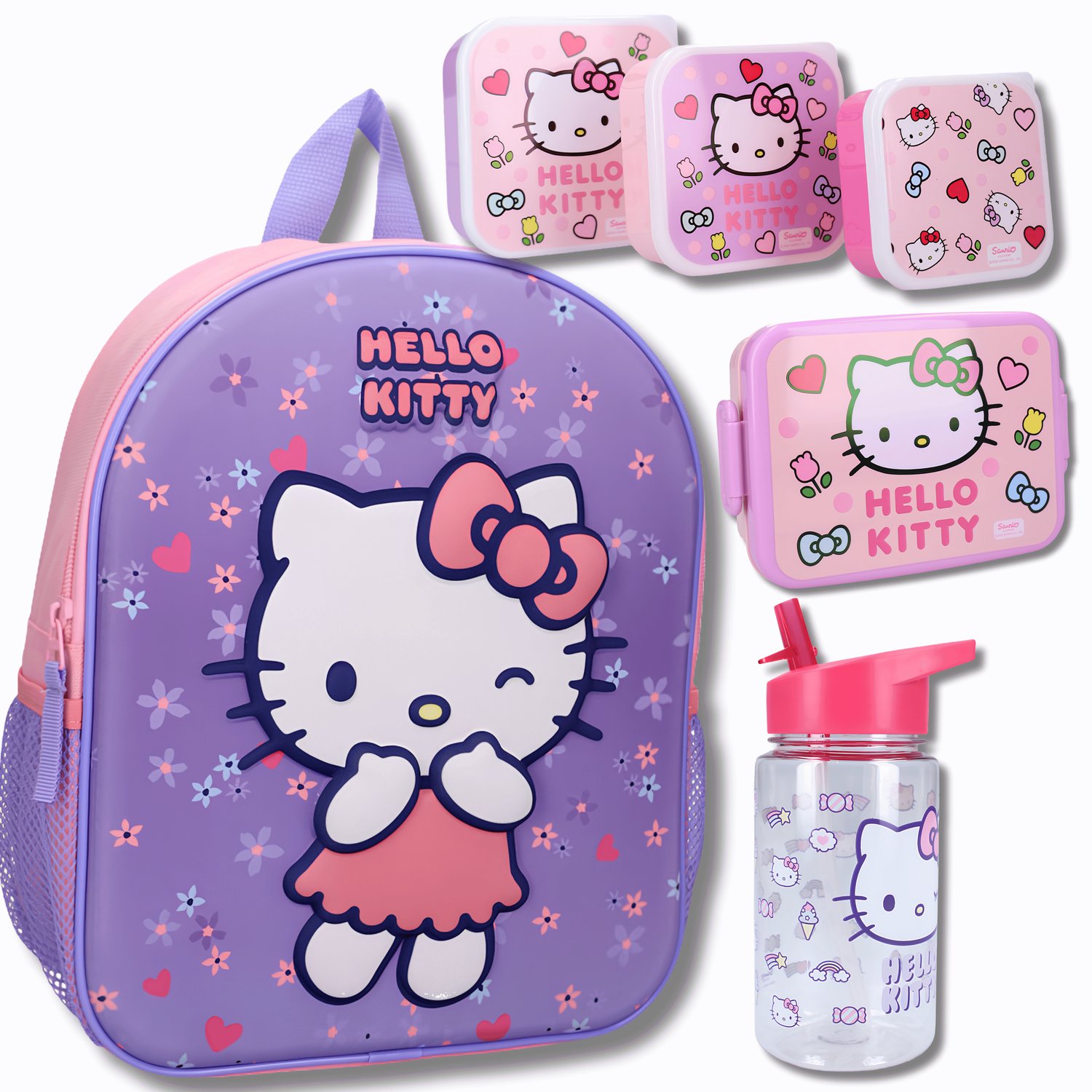 Hello Kitty Schooltas Set Meisjes 6-Delig – 3D Rugzak, Broodtrommel, 3 Snackboxen & BPA-vrije Drinkfles