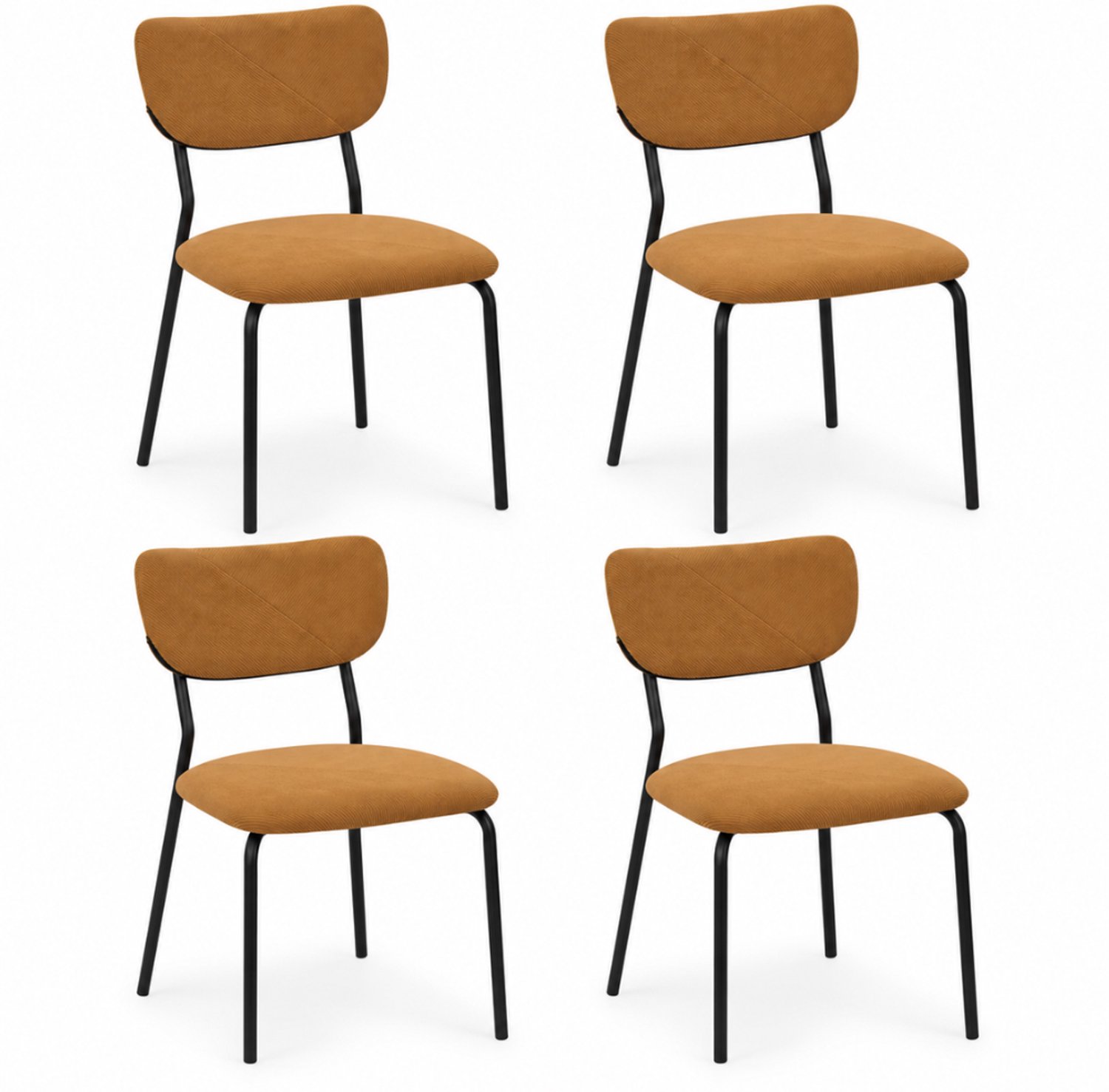 MISOU Stoelen - Set van 4 Dinerstoelen - Eetkamerstoelen Zonder Armleuning - Ribstof - Mosterdgeel - JULES