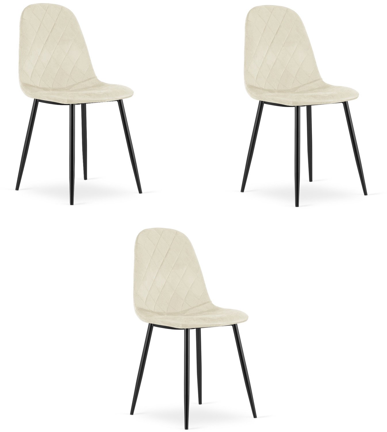LEOBERT ASTI Eetkamerstoelen – Set van 3 – Beige Velvet – Zwarte Metalen Poten – Comfortabele Ergonomische Zitting – Modern Design – Velvet Stoel voor Woonkamer, Keuken en Eetkamer – Max. 110 kg per Stoel