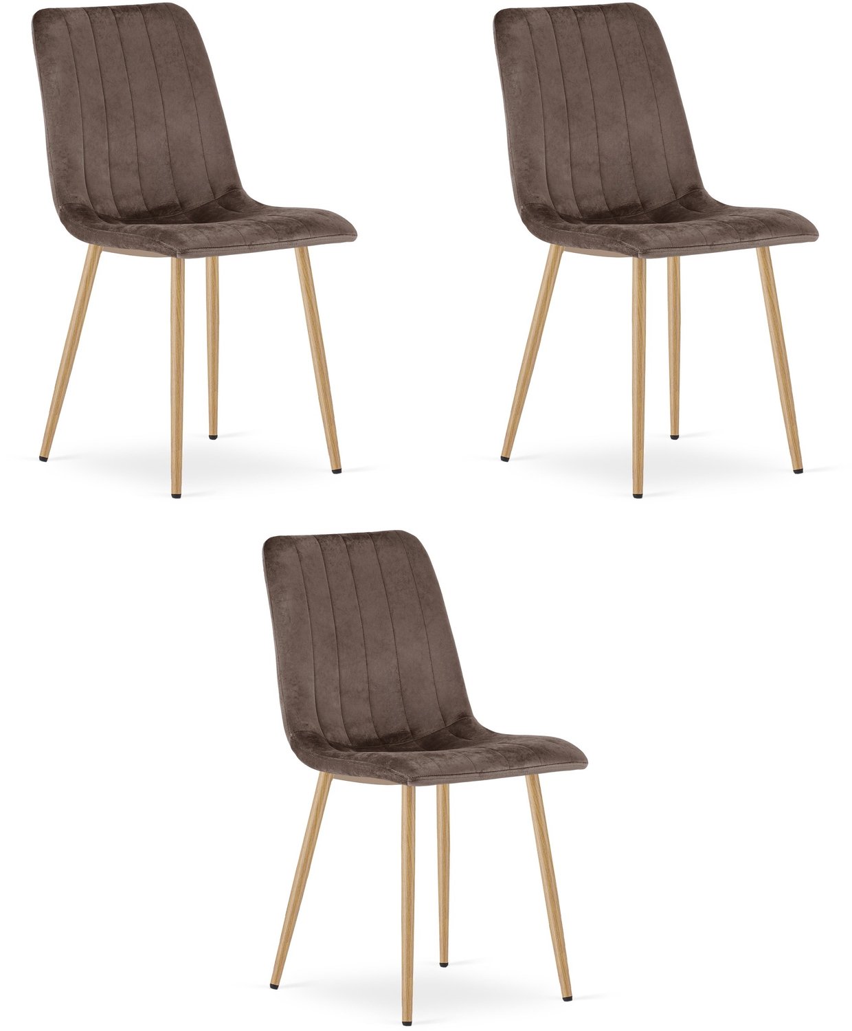 Oskar LAVA Eetkamerstoelen – Set van 3 – Groen Velvet – Houten Poten – Comfortabele Gestoffeerde Zitting – Modern Design – Velvet Stoel voor Woonkamer, Keuken en Eetkamer – Max. 110 kg per Stoel