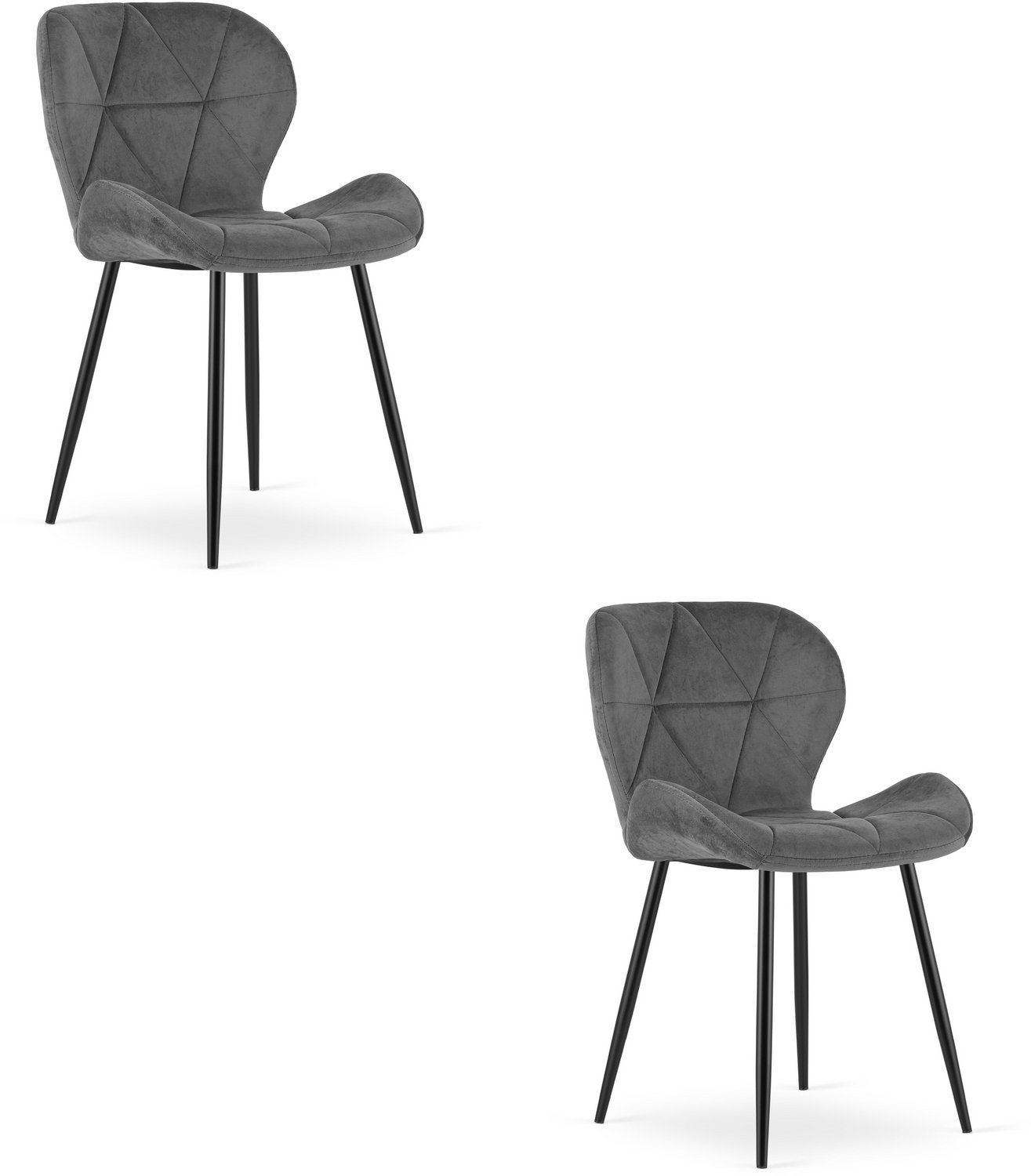 LEOBERT MANGO Eetkamerstoelen – Set van 2 – Donkergrijs Velvet – Zwarte Poten – Comfortabele Gestoffeerde Zitting – Modern Design – Velvet Stoel voor Woonkamer, Keuken en Eetkamer – Max. 110 kg per Stoel