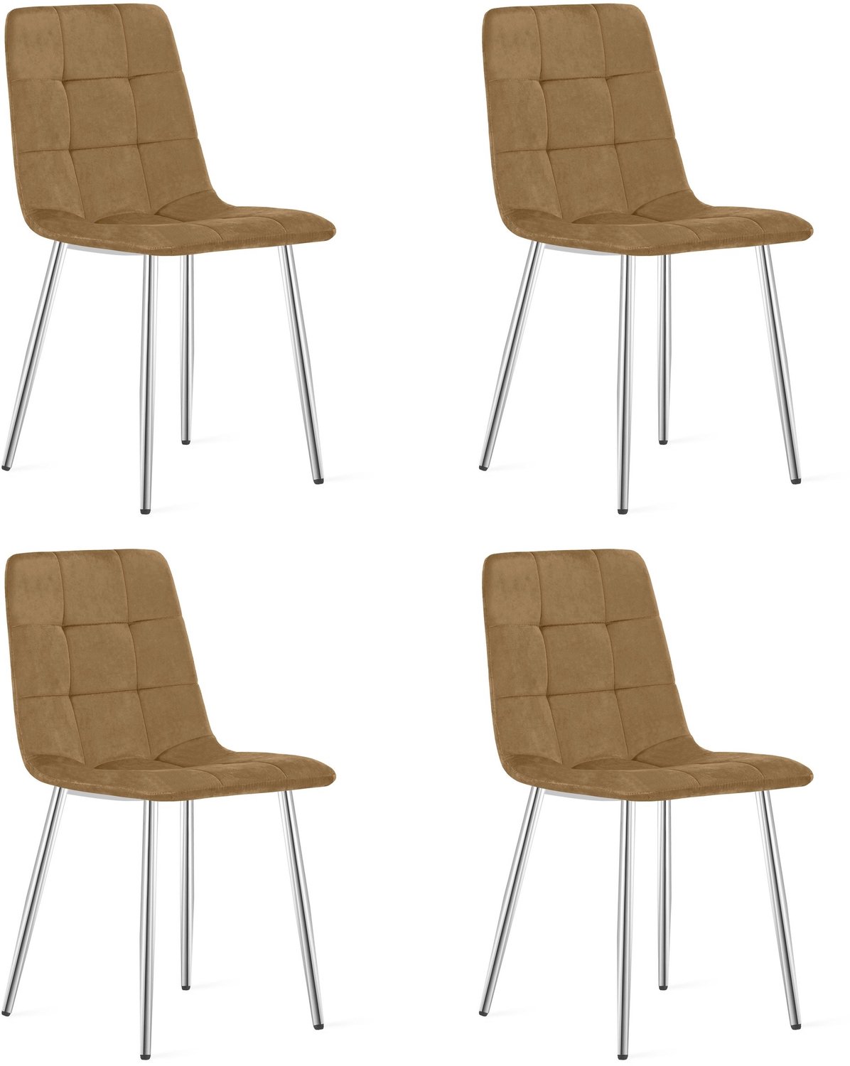 LEOBERT KARA Eetkamerstoelen – Set van 4 – Bruin Velvet – Metalen Poten – Comfortabele Ergonomische Zitting – Modern Design – Velvet Stoel voor Woonkamer, Keuken en Eetkamer – Max. 110 kg per Stoel